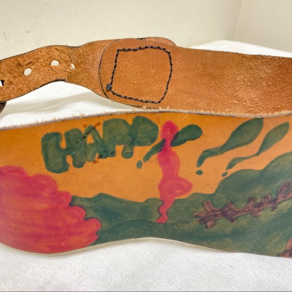 Vintage handmade hand painted wide leather belt 38” - Picture 9 of 16